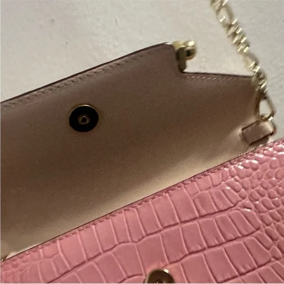 Strathberry Pink Croc-Embossed Bag with Gold Chain - Picture 10 of 15